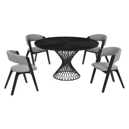 Armen Living Cirque and Rowan 5 Piece Black Round Dining Set SETCQDIBLK5B